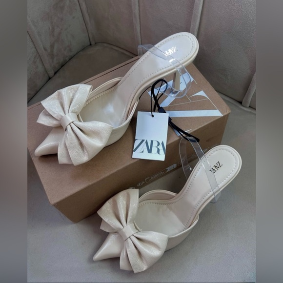 Zara White Slingback Bow Heels - Picture 3 of 10